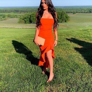 Orange Ruffle Formal Dress